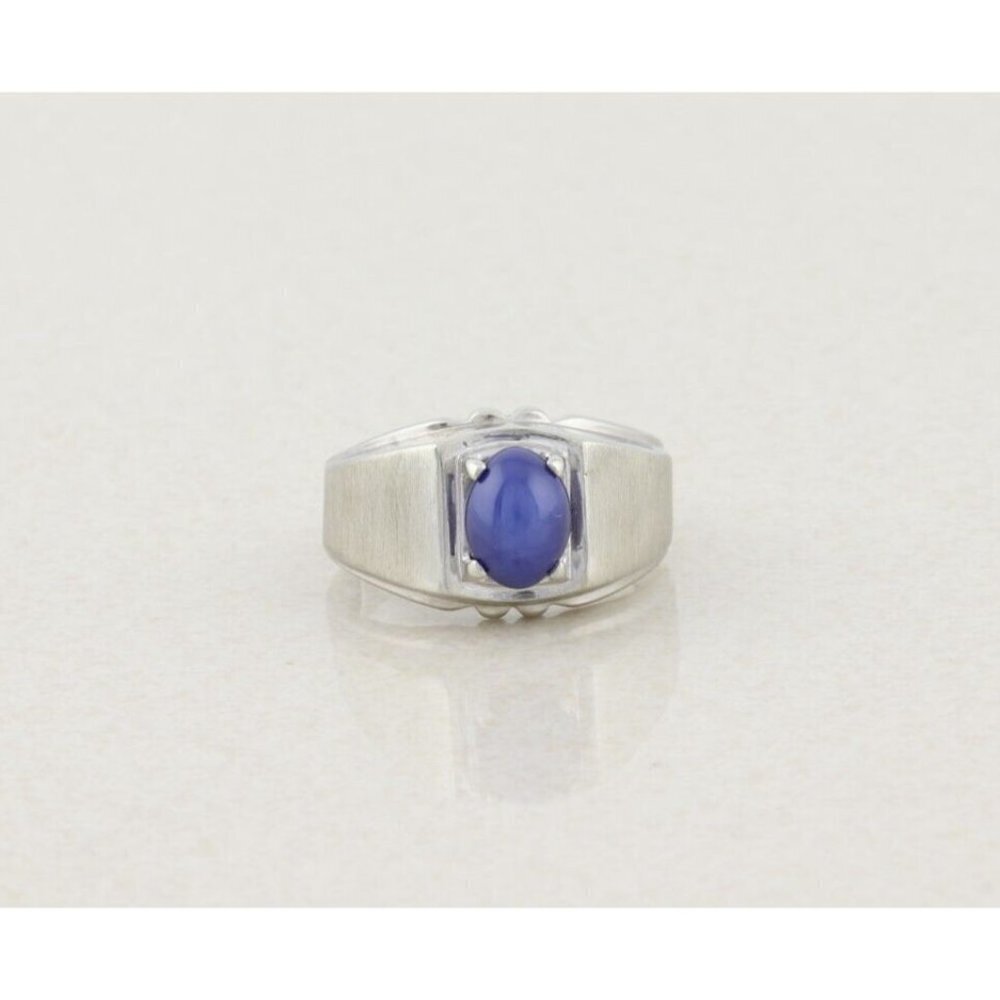 Mens 10k White Gold Lab Created Star Sapphire Ring Size 7 Pinky Ring - Picture 5 of 10